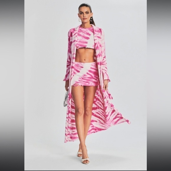 NWT SER.O.YA Gloria Cardigan Dress in White Pink Swirl Tie dye - Picture 2 of 10